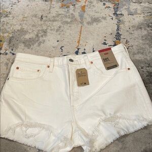Levi's White Jean Shorts Distressed High-Waisted